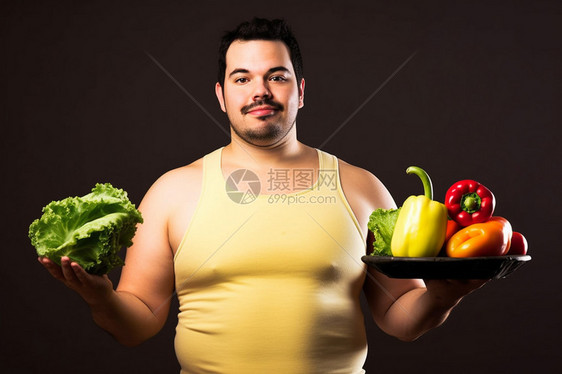 不健康饮食的肥胖症男子图片