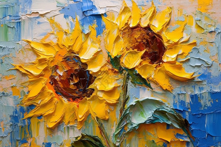 模仿梵高著名的向日葵系列的油画高清图片