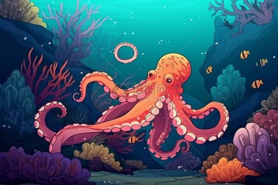 海底顽皮的章鱼艺术插图图片