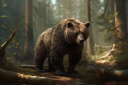 夏季森林中的大狗熊插图图片