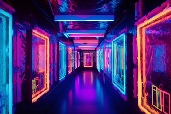 一个霓虹灯走廊迷宫图片