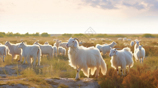 草地中放牧的山羊图片