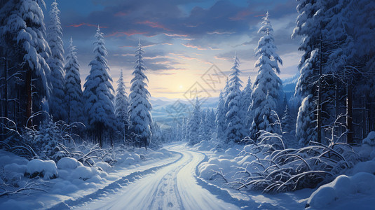 森林中冰雪覆盖的道路图片