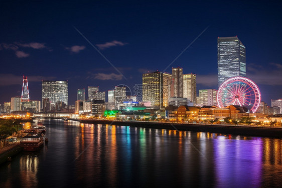 夜晚霓虹灯建筑群图片