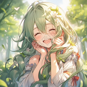 森林中微笑的女孩背景图片