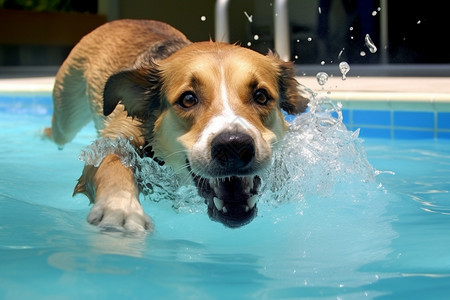 水中游玩的小狗图片