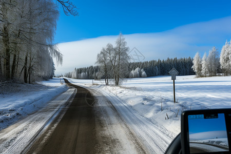 大雪覆盖的乡村道路图片