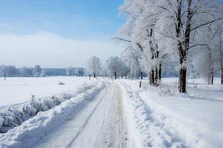 冬季山林里的道路图片