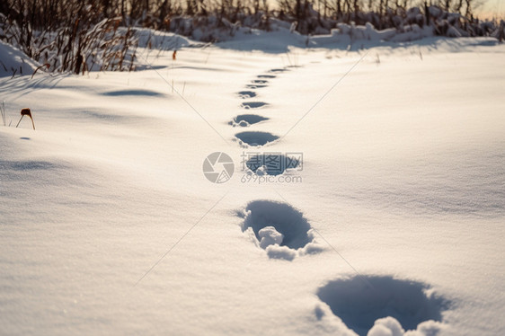 户外雪地中脚印图片