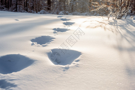 冬季雪地中的脚印图片