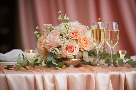 粉色系鲜花餐桌布置图片