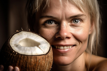 手拿椰子的外国女性图片