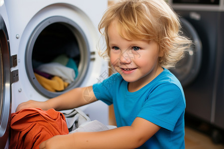 正在洗衣服的小男孩图片
