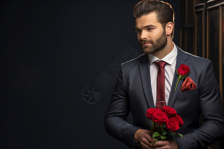 拿玫瑰花的浪漫男人图片