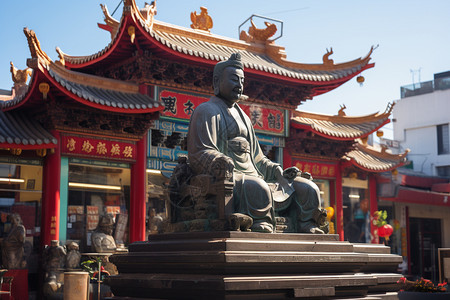 唐人街的历史人物雕像背景图片