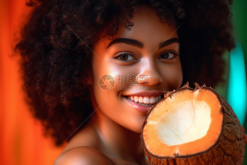 准备品尝椰子的女子图片