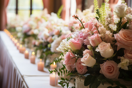 派对上的鲜花装饰桌背景图片