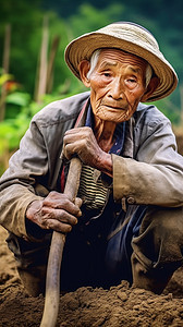 勤劳的农村老人背景图片