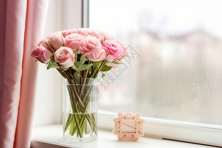 房间里盛开的玫瑰花背景图片