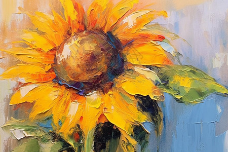 大胆的颜色和笔触的向日葵油画图片