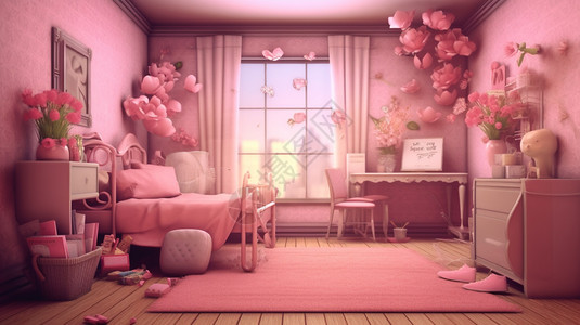 粉色调的房间图片