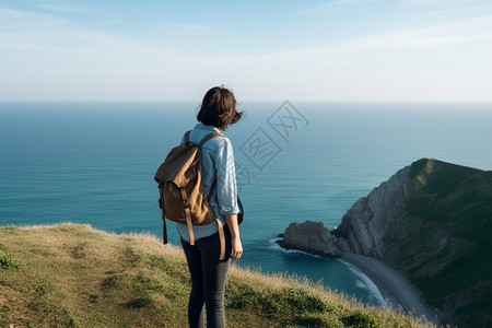 海边悬崖上的登山爱好者图片