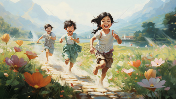 快乐奔跑的儿童图片