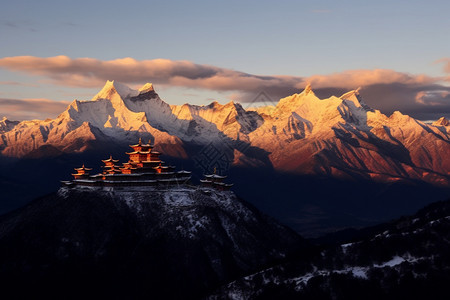 壮观的梅里雪山飞来寺景观背景图片