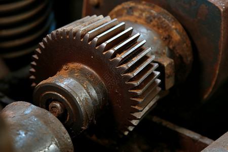 工业齿轮腐蚀生锈的工业发动机背景