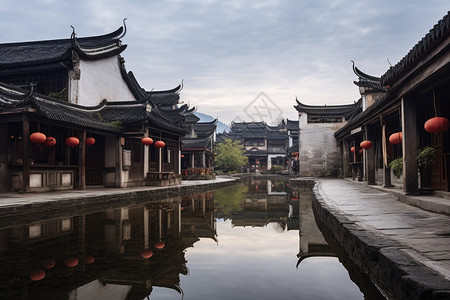 夏天徽风建筑的美丽景观高清图片