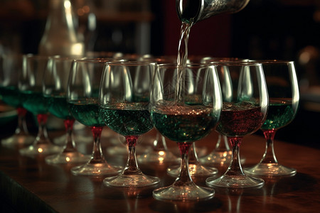 排列整齐的红酒杯图片