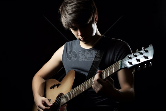 男孩在弹吉他图片