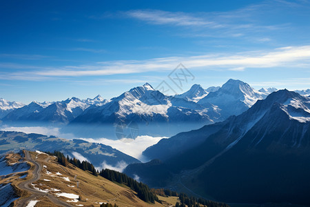 山脉的全景全景雪山高清图片