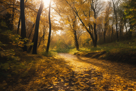 阳光明媚的秋天森林图片