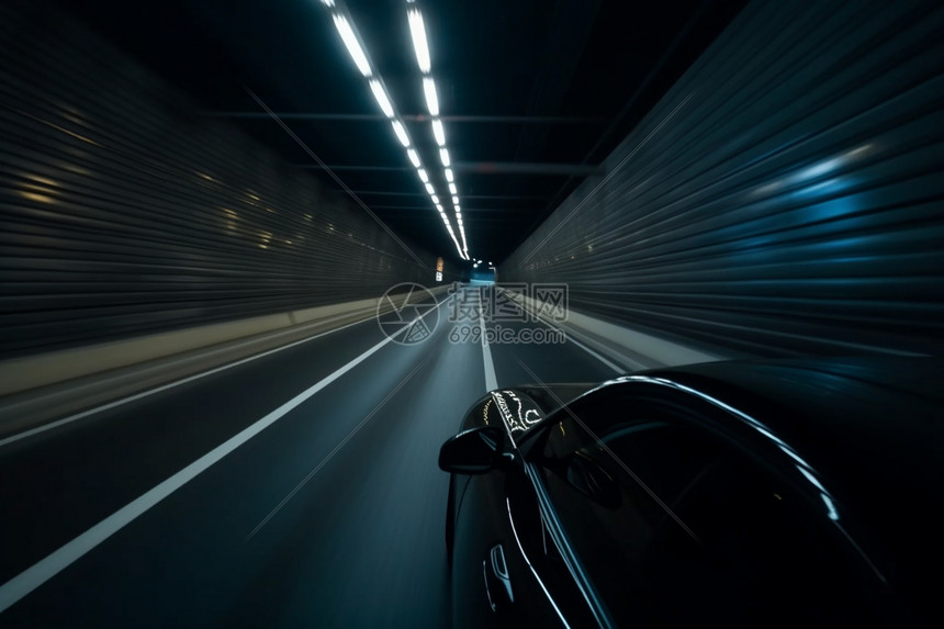 一辆汽车在隧道中的POV镜头图片