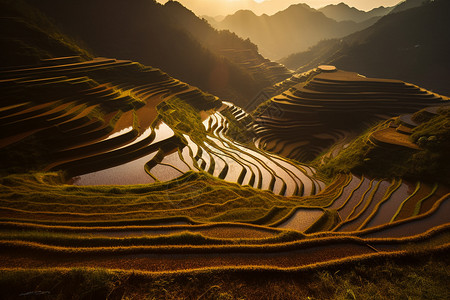 早晨村庄梯田风景图片