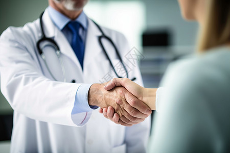 医院患者素材医生和患者握手背景