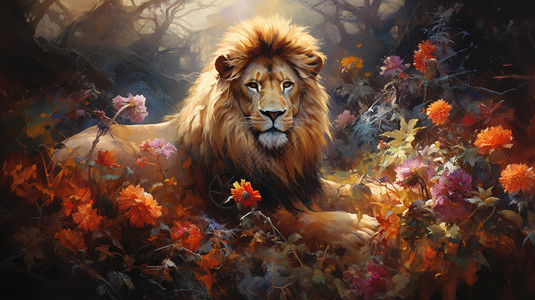 绘画的狮子油画背景图片