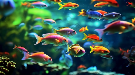 海底各种五颜六色的小鱼背景