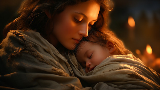 睡觉的婴儿睡眠的母亲和孩子背景