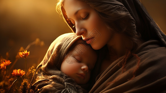 休息睡眠的母婴背景图片