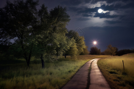 夜晚的乡村山路图片