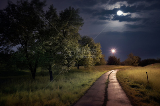 夜晚的乡村山路图片