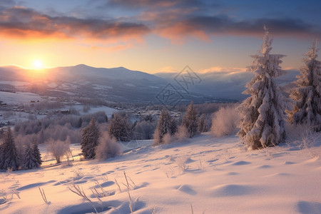 冬季日落雪景图片