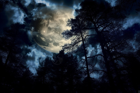 森林覆盖着月亮图片