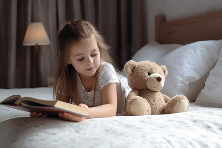 女孩在床上看书图片