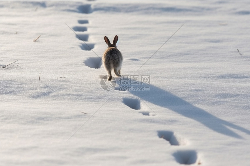 奔跑在雪中的兔子图片