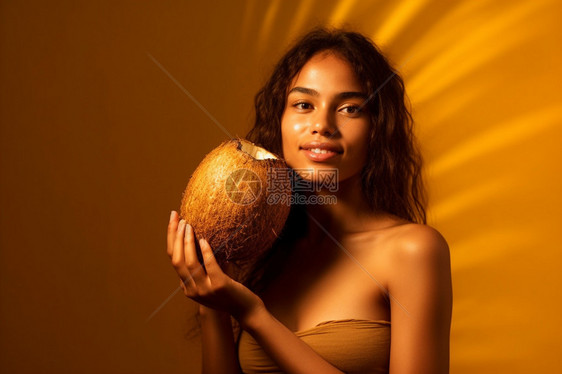 手捧着椰子的女人图片
