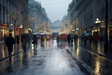 湿滑的商业街路面图片