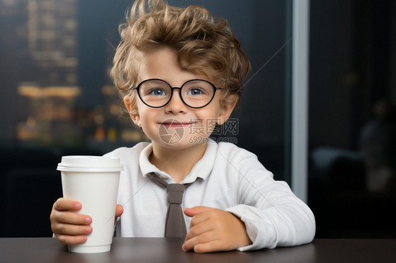 拿着咖啡杯的小男孩图片